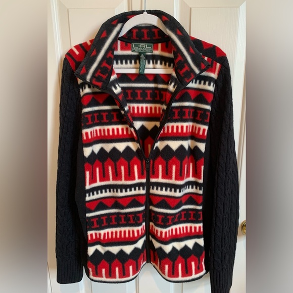 Lauren Ralph Lauren Jackets & Blazers - Ralph Lauren Active Black &Red Patterned Sweater. EUC. Size 1X